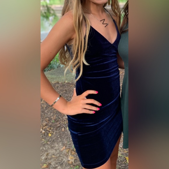 B.Darlin Velvet Navy Dress - Picture 2 of 2